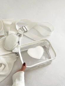 Mini Heart Pattern Transparent Square Bag With Coin Purse - White - View 7