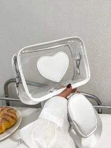 Mini Heart Pattern Transparent Square Bag With Coin Purse - White - View 8