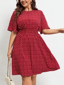 SHEIN LUNE Plus Confetti Heart Print Butterfly Sleeve Dress - Red and White - View 1