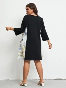 SHEIN LUNE Plus Floral Print Scoop Neck Dress - Multicolor - View 2