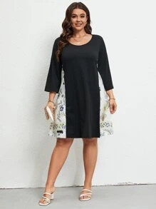 SHEIN LUNE Plus Floral Print Scoop Neck Dress - Multicolor - View 4