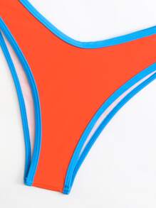 SHEIN Swim Summer Beach Contrast Binding Triangle Bikini Set - Orange - View 5