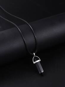 1 pieza Hombres Reloj cuarzo de puntero redondo & 1 pieza Collar - Negro - Ver 4