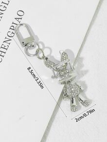 1pc Alloy Made Bunny-Shaped Handbag Pendant With Rhinestone & Glasses Detail, Keyring Included - Silver - View 3