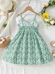 小女童碎花褶邊吊帶洋裝