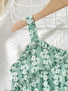 小女童碎花褶邊吊帶洋裝