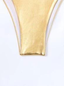 Summer Beach Metallic Triangle Tie Side Bikini Set - Gold - View 5