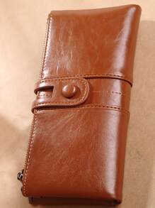 Monedero largo con diseño de botón - Marrón - Ver 1