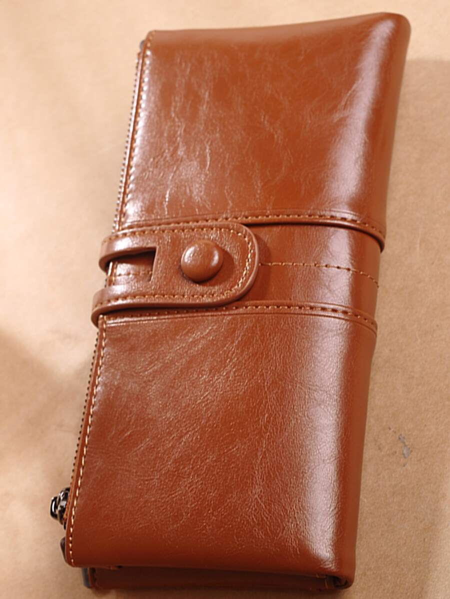 Monedero largo con diseño de botón - Marrón - Ver 1