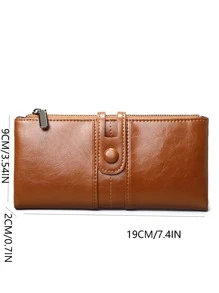 Monedero largo con diseño de botón - Marrón - Ver 3