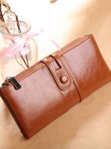 Monedero largo con diseño de botón - Marrón - Ver 4