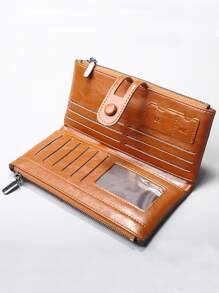 Monedero largo con diseño de botón - Marrón - Ver 5