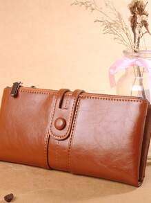 Monedero largo con diseño de botón - Marrón - Ver 6