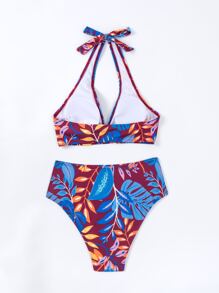 熱帶印花露背式夏季沙灘比基尼套裝 - 彩色 - 查看 2