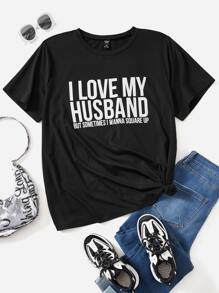 SHEIN Essnce Plus Slogan Graphic Tee - Black - View 1