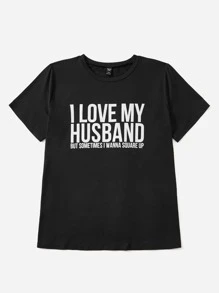 SHEIN Essnce Plus Slogan Graphic Tee - Black - View 3