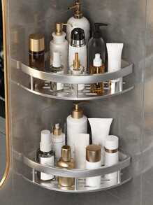 WHICHLIFE Estante de almacenamiento de baño montado en la pared de aluminio de 1 pieza, estante de almacenamiento en forma de triángulo hueco de plata diario para baño - Plateado - Ver 2