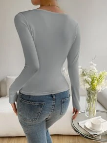 SHEIN Essnce Solid Scoop Neck Tee - Light Grey - View 2