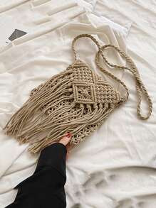 Yogodlns Túi Crossbody Nữ mép Nhiệt đới Kỳ nghỉ - Xám - Xem 4