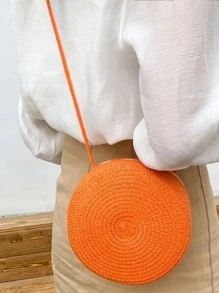 Yogodlns Mini Neon Orange Straw Bag - Burnt Orange - View 2