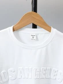 SHEIN Vacaura Tween Boy Casual Loose Fit Breathable Comfortable T-shirt With Letter Print - White - View 7