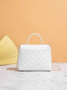 Quilted Pattern Chain Square Bag - White - View 2