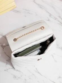 Quilted Pattern Chain Square Bag - White - View 3