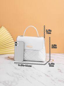 Quilted Pattern Chain Square Bag - White - View 4