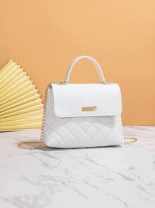 Quilted Pattern Chain Square Bag - White - View 5