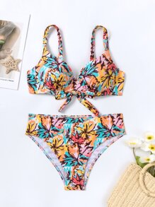 SHEIN Swim Floral Print Push Up Summer Beach Bikini Set - Multicolor - View 4