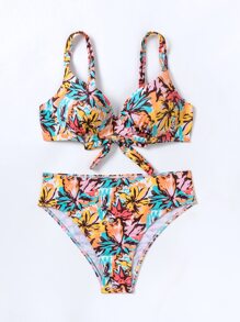 SHEIN Swim Floral Print Push Up Summer Beach Bikini Set - Multicolor - View 5