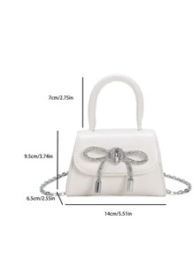 Túi đeo chéo Nữ Nơ Bướm màu trơn Chuỗi Tay cầm Top Đúng mốt - trắng - Xem 4