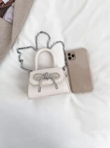 Túi đeo chéo Nữ Nơ Bướm màu trơn Chuỗi Tay cầm Top Đúng mốt - trắng - Xem 5