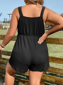 SHEIN LUNE Jumpsuits Plus Size Thắt nút Thắt nơ trước màu trơn Giải trí - màu đen - Xem 2