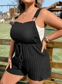 SHEIN LUNE Jumpsuits Plus Size Thắt nút Thắt nơ trước màu trơn Giải trí - màu đen - Xem 3