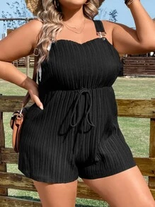 SHEIN LUNE Jumpsuits Plus Size Thắt nút Thắt nơ trước màu trơn Giải trí - màu đen - Xem 6