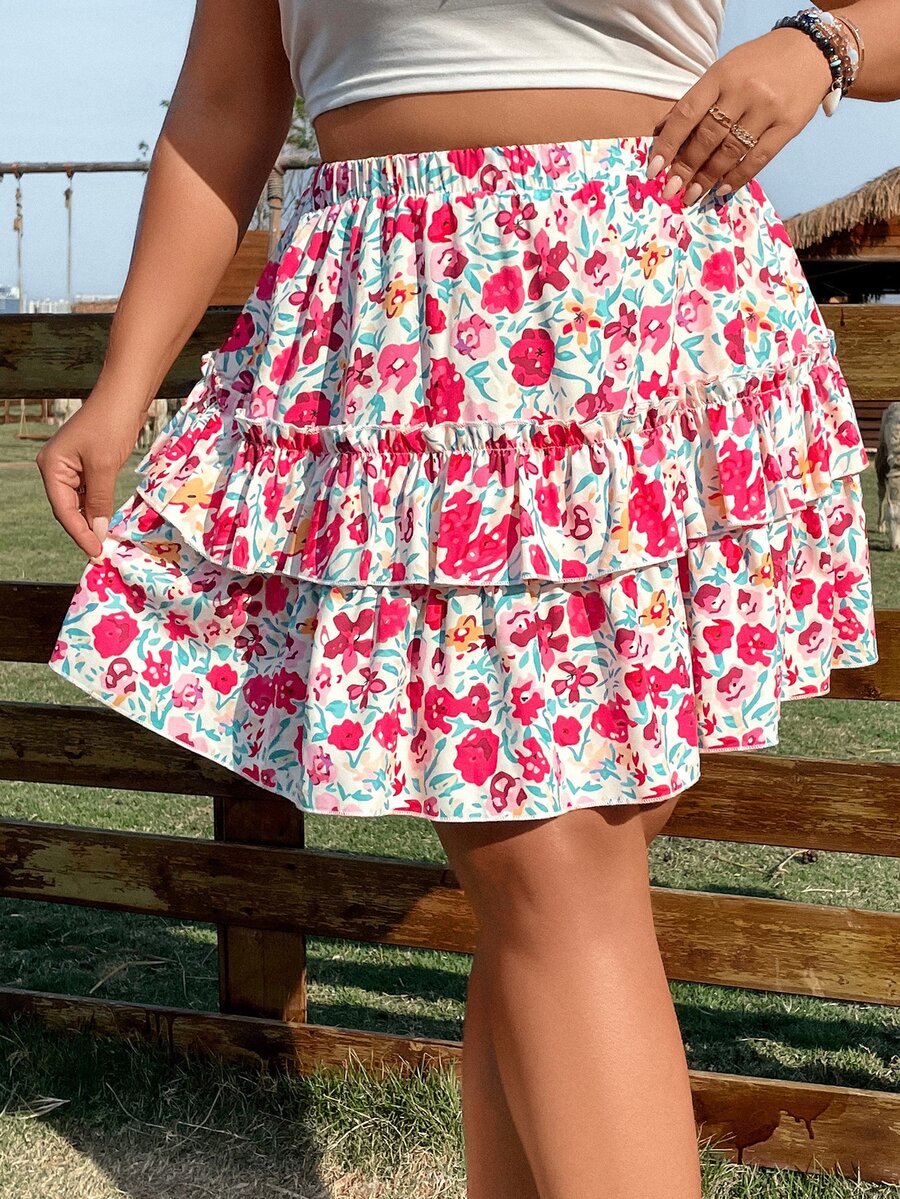 SHEIN SunnyBelle Falda con estampado floral a capas - Multicolor - Ver 1