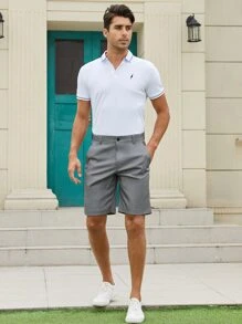 Quần Short Nam Nút Túi Dây kéo màu trơn Giải trí - Xám - Xem 3