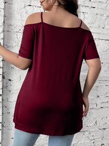 SHEIN Clasi 大码女式 V 领拉链领链装饰肩带短袖休闲/工作 T 恤