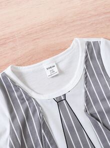 Baby Boy Striped Print Tie Print 2 In 1 Tee & Shorts - Multicolor - View 4