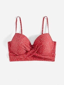 SHEIN Swim Curve Summer Plus Size Polka Dot Print Twist Push Up Bikini Top - Red - View 3
