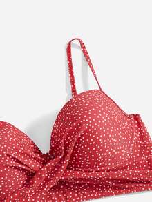SHEIN Swim Curve Summer Plus Size Polka Dot Print Twist Push Up Bikini Top - Red - View 4