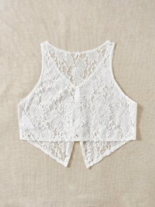 SHEIN Plus Button Front Lace Kimono - White - View 2
