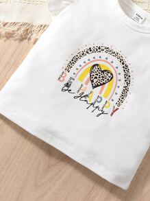 SHEIN Baby Letter Graphic Ruffle Trim Tee & Bow Front Mesh Overlay Skirt - Black and White - View 3