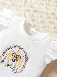 SHEIN Baby Letter Graphic Ruffle Trim Tee & Bow Front Mesh Overlay Skirt - Black and White - View 4