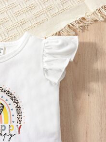 SHEIN Baby Letter Graphic Ruffle Trim Tee & Bow Front Mesh Overlay Skirt - Black and White - View 5