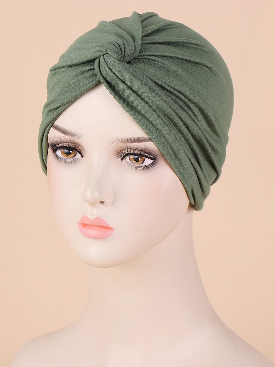 Solid Head Wrap Bonnet Hair Bonnet Turban - Green - View 1