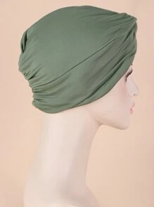 Solid Head Wrap Bonnet Hair Bonnet Turban - Green - View 3