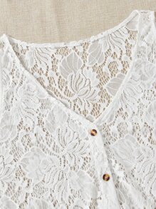 SHEIN Plus Button Front Lace Kimono - White - View 6