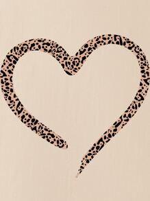 INAWLY Áo thun trễ vai họa tiết da báo và trái tim cho mùa hè - Màu Khaki - Xem 6